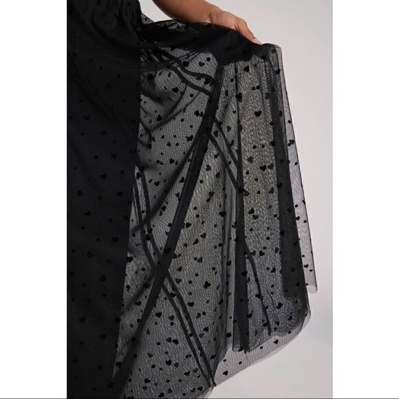 NEW Anthropologie Maeve Black Tulle Love Hearts Bodysuit Maxi Skirt Set Medium - Picture 3 of 7
